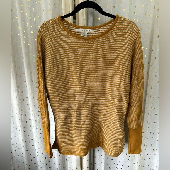 Max Studio Stripe Knit Fisherman Rib Stitch Dolman Boat Neck Sweater L - Picture 2 of 9